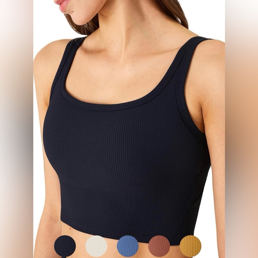 Set of 2 Ribbed Padded Crop Tank Top